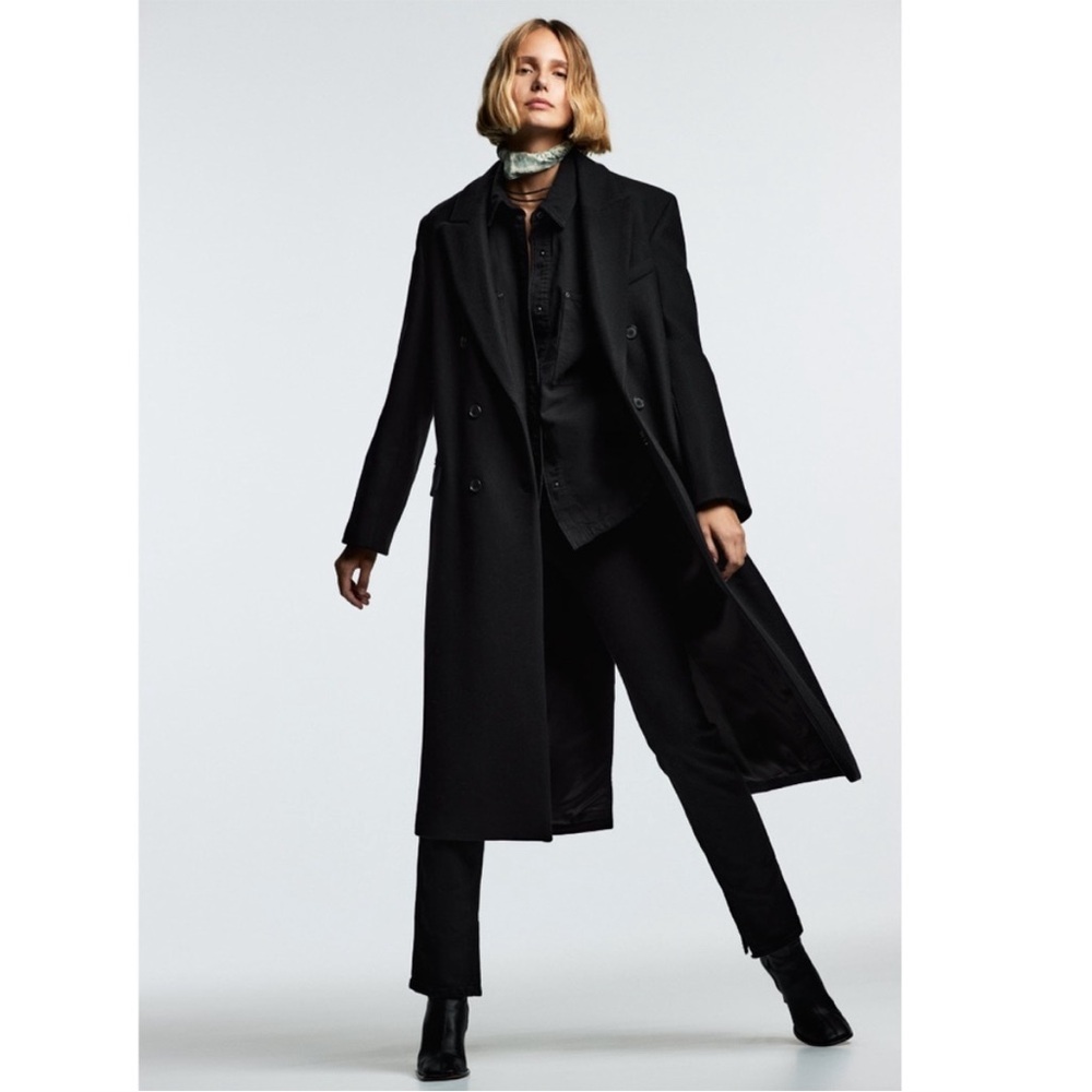 Zara Double Breasted Manteco Wool Blend Black Coat Size XS & S NWT
